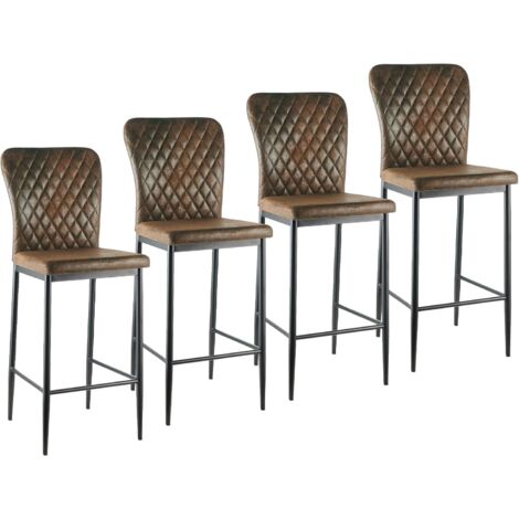 AINPECCA Bar Stools Set 4 Suede Brown Breakfast Bar Chairs Counter Kitchen Island Black Metal Legs Footrest Base Dining Room Home Modern High Bar Chair Stools(Suede Brown,4)