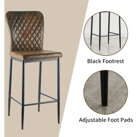 AINPECCA Bar Stools Set 4 Suede Brown Breakfast Bar Chairs Counter Kitchen Island Black Metal Legs Footrest Base Dining Room Home Modern High Bar Chair Stools(Suede Brown,4)
