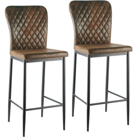 AINPECCA Bar Stools Set 2 Suede Brown Breakfast Bar Chairs Counter Kitchen Island Black Metal Legs Footrest Base Dining Room Home Modern High Bar Chair Stools(Suede Brown,2)