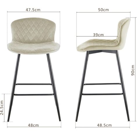 AINPECCA Bar Stools Set of 2 Soft Velvet Seat Bar Chairs Breakfast Kitchen Counter Chairs with Metal Legs, Backrests & Footrests