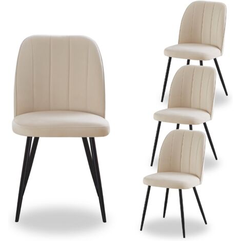 AINPECCA 4X Dining Chairs Padded Seat Metal Leg Kitchen Chair Home Office Room Beige