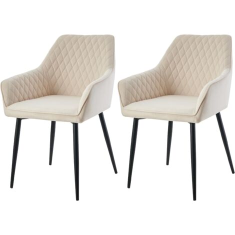 AINPECCA Set of 2 Velvet Dining Chairs Orange Upholstered Seat with Metal Legs Living Room(Beige,2)