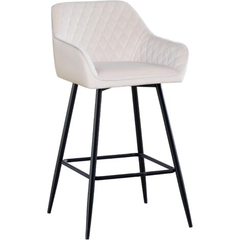 AINPECCA Set of 1 Velvet Barstools Fabric Upholstered seat with Backrest & Armrest Black Metal Legs Kitchen Breakfast Counter Chairs (Beige velvet, 1 pcs)