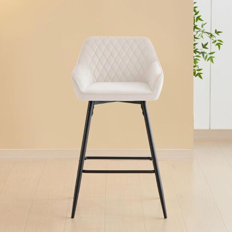 AINPECCA Set of 1 Velvet Barstools Fabric Upholstered seat with Backrest & Armrest Black Metal Legs Kitchen Breakfast Counter Chairs (Beige velvet, 1 pcs)