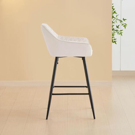 AINPECCA Set of 1 Velvet Barstools Fabric Upholstered seat with Backrest & Armrest Black Metal Legs Kitchen Breakfast Counter Chairs (Beige velvet, 1 pcs)