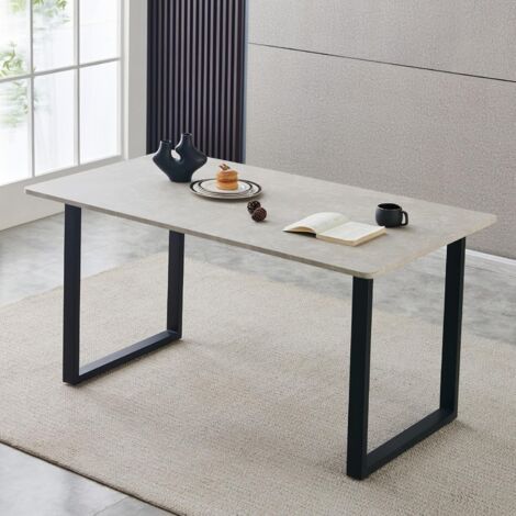 AINPECCA 150cm Dining Table- Rectangle Marble Effect Beige Top with U Shape Metal Black Legs for 4-6 Seaters Home Kitchen