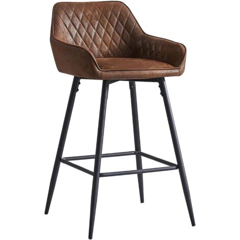 AINPECCA Set of 1 Barstools Suede Upholstered seat with Backrest & Armrest Black Metal Legs Kitchen Breakfast Bar Stools (Brown Suede ,1 pcs)