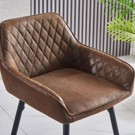 AINPECCA Set of 1 Barstools Suede Upholstered seat with Backrest & Armrest Black Metal Legs Kitchen Breakfast Bar Stools (Brown Suede ,1 pcs)