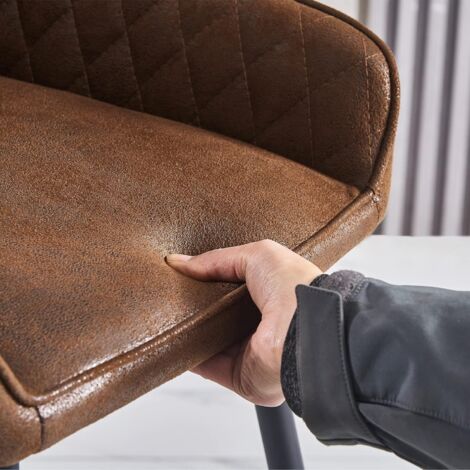 AINPECCA Set of 1 Barstools Suede Upholstered seat with Backrest & Armrest Black Metal Legs Kitchen Breakfast Bar Stools (Brown Suede ,1 pcs)