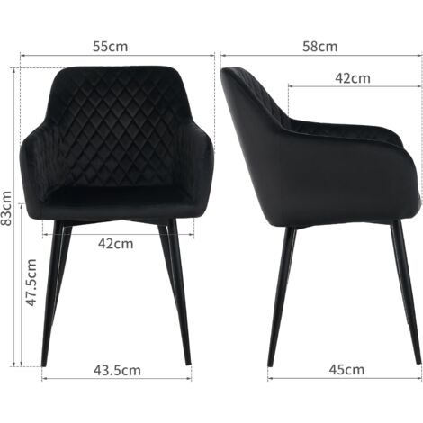 AINPECCA Velvet Dining Chair with Arms and Backrest Kitchen Dining Chair Living Room Chair Chair for Bedroom (Black, 2)