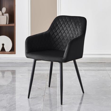 AINPECCA Velvet Dining Chair with Arms and Backrest Kitchen Dining Chair Living Room Chair Chair for Bedroom (Black, 2)