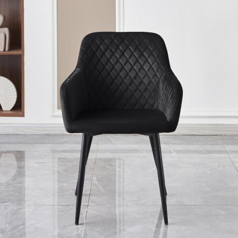 AINPECCA Velvet Dining Chair with Arms and Backrest Kitchen Dining Chair Living Room Chair Chair for Bedroom (Black, 2)