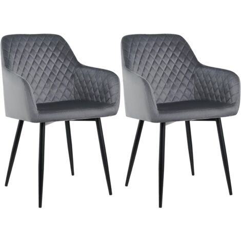 AINPECCA Velvet Dining Chair with Arms and Backrest Kitchen Dining Chair Living Room Chair Chair for Bedroom (Grey, 2)