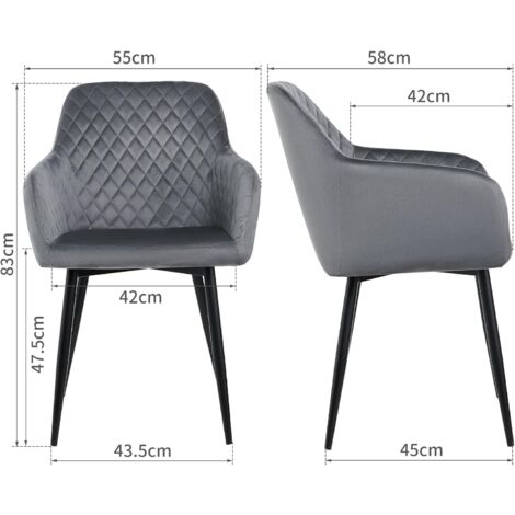 AINPECCA Velvet Dining Chair with Arms and Backrest Kitchen Dining Chair Living Room Chair Chair for Bedroom (Grey, 2)