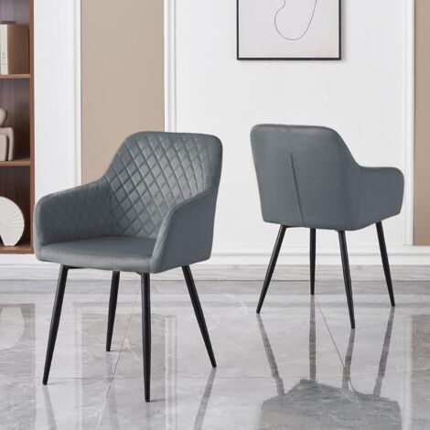 AINPECCA Velvet Dining Chair with Arms and Backrest Kitchen Dining Chair Living Room Chair Chair for Bedroom (Grey, 2)