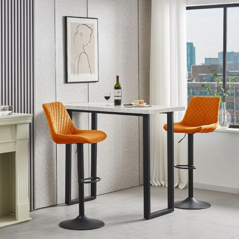 AINPECCA Velvet Orange Bar Stools Set of 3 Modern Swivel Height Adjustable Barstools with Black Metal, Armless Large Padded Cushion Breakfast Counter Chairs for Kitchen Island, Pub, Restaurant, Café