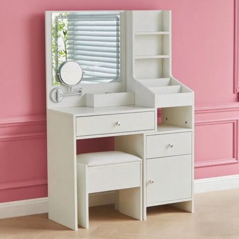 AINPECCA White Dressing Table, Dressing Tables with Lights and Mirror Dressing Table Set with Hollywood LED Lights Mirror Vanity Makeup Table Set with 2 Large Drawers and 5 Shelves,Storage Cabinets fo (1/5)