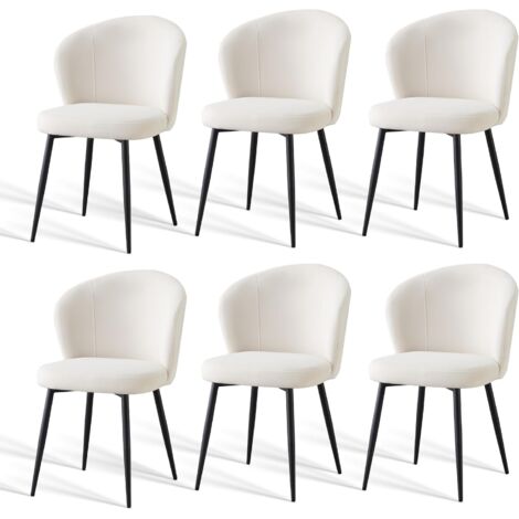 AINPECCA Beige Velvet Dining Chairs Set of 6 Modern Dining Chairs with Comfortable Thick Backrest, Cushion and Black Metal Legs for Living Room Dining Room Bedroom