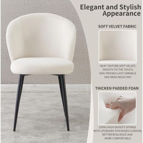 AINPECCA Beige Velvet Dining Chairs Set of 6 Modern Dining Chairs with Comfortable Thick Backrest, Cushion and Black Metal Legs for Living Room Dining Room Bedroom