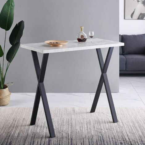 AINPECCA Bar Table Breakfast Counter Table with Metal Legs Industrial Style Coffee Kitchen (Grey Marble Effect Top, Gray)
