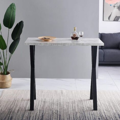 AINPECCA Bar Table Breakfast Counter Table with Metal Legs Industrial Style Coffee Kitchen (Grey Marble Effect Top, Gray)