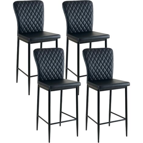 AINPECCA Bar Stools Set 4 PU Black Breakfast Bar Chairs High Counter Kitchen Island Black Metal Legs Footrest Base Dining Room Home Modern (Pu Black,4)