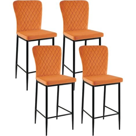 AINPECCA Bar Stools Set Orange Velvet Breakfast Bar Chairs