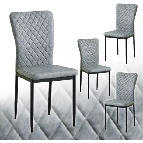 Set of 6 Faux Leather Dining Chairs High Back Kitchen Counter chairs home & restaurants& Lounge Leisure&Living Room（Gray stripe,4pcs）