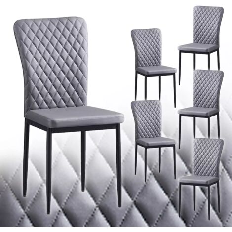 Set of 6 Faux Leather Dining Chairs High Back Kitchen Counter chairs home & restaurants& Lounge Leisure&Living Room（Grey,4pcs）