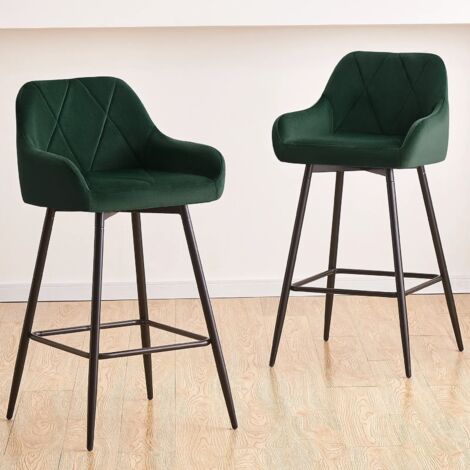 2x Bar Stools Velvet Dining Room Kitchen Breakfast High Chairs Footrest Barstool,2PCS Dark Green