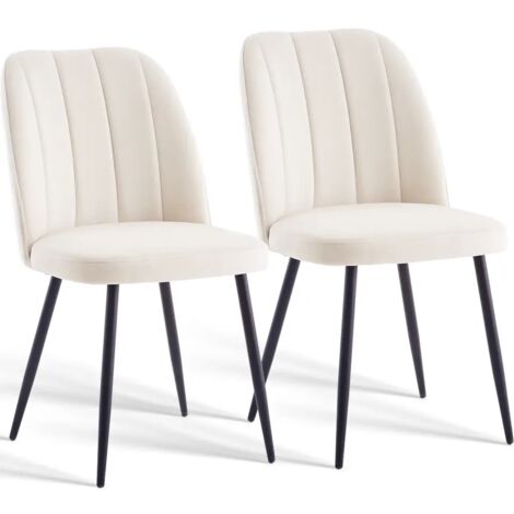 AINPECCA 2X Dining Chairs Padded Seat Metal Leg Kitchen Chair Home Office Room Cream White
