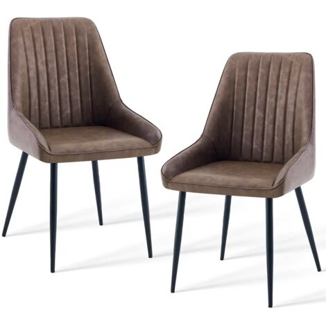 AINPECCA Dining Chairs set of 2 Armless Faux Leather Kitchen Chair with Backs Metal Legs for Dining Room Living Room and Kitchen (2PCS,Brown)