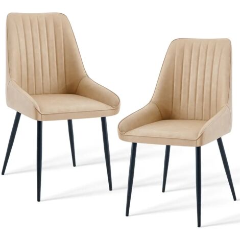AINPECCA Dining Chairs set of 2 Armless Faux Leather Kitchen Chair with Backs Metal Legs for Dining Room Living Room and Kitchen (2PCS,Beige)