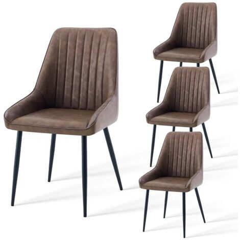 AINPECCA Dining Chairs set of 4 Armless Faux Leather Kitchen Chair with Backs Metal Legs for Dining Room Living Room and Kitchen (4PCS,Brown)