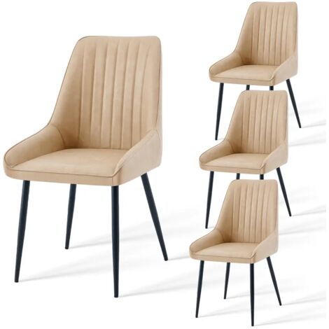 AINPECCA Dining Chairs set of 4 Armless Faux Leather Kitchen Chair with Backs Metal Legs for Dining Room Living Room and Kitchen (4PCS,Beige)