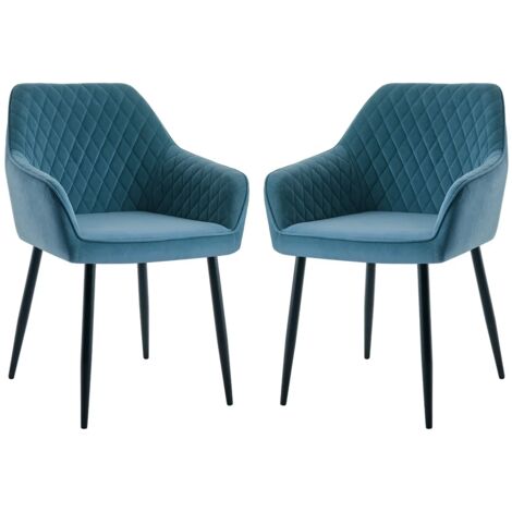 Dining Chairs 2pcs Velvet Kitchen Chairs Upholstered Seat with Backrest and Armrest Office chair, Teal (1/5)