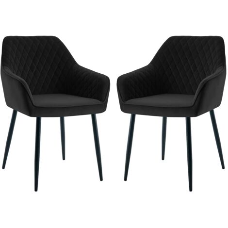 Dining Chairs 2pcs Velvet Kitchen Chairs Upholstered Seat with Backrest and Armrest Office chair, Black (1/5)