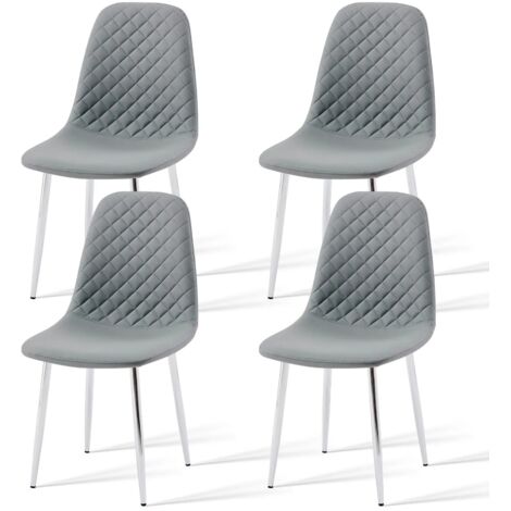 AINPECCA New 4pcs Kitchen dining chairs Faux Leather Fabric Padded Home Office chairs set,Gray