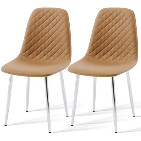 AINPECCA New 2pcs Kitchen dining chairs Faux Leather Fabric Padded Home Office chairs set,Coffee color
