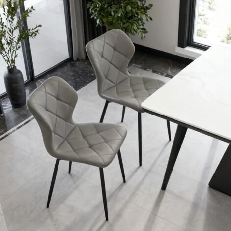 AINPECCA  New Set of 2 Faux Leather Dining Chairs with Upholstered Seat and Metal Legs for Dining Room, Living Room and Kitchen Room - Grey