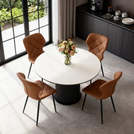 AINPECCA  New Set of 4 Faux Leather Dining Chairs with Upholstered Seat and Metal Legs for Dining Room, Living Room and Kitchen Room - Coffee