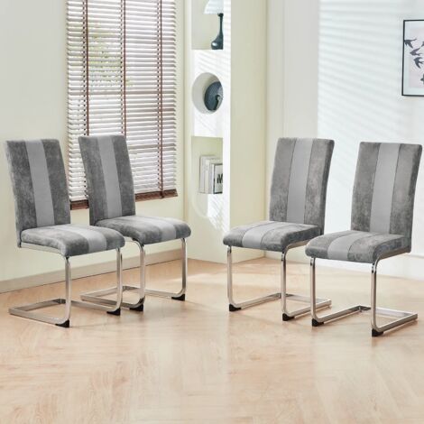 AINPECCA 4pcs Dining Chairs Suede Metal Legs Kitchen Chair Sets Ligeht GREY (1/5)