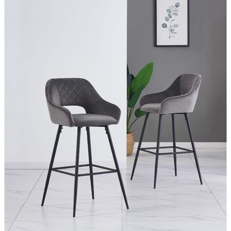 Grey Bar Stool Velvet Seat, Bar Stool With Backrest And Arms
