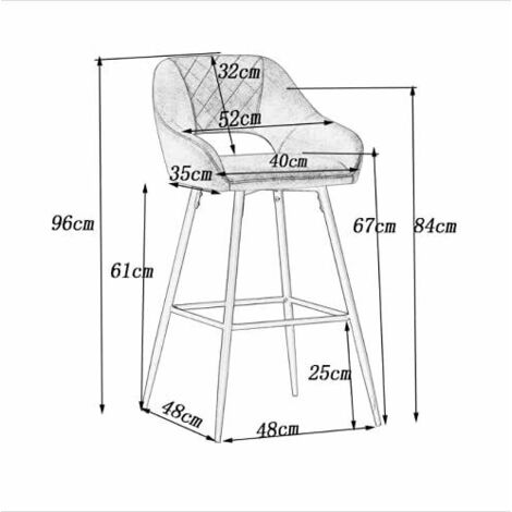 AINPECCA 1pcs Grey Bar Stool Velvet Seat w/Backrest &Armrest Metal Leg Kitchen Breakfast