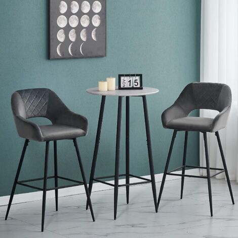 AINPECCA 1pcs Grey Bar Stool Velvet Seat w/Backrest &Armrest Metal Leg Kitchen Breakfast