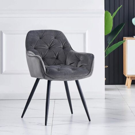AINPECCA 1PCS Dining Chairs Velvet Padded Seat Metal Legs Kitchen Chair Home Office (Grey,1PCS)