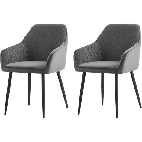 AINPECCA Set of 2 Velvet Dining Chairs Grey Upholstered Seat with Metal Legs Living Room(Grey,2)