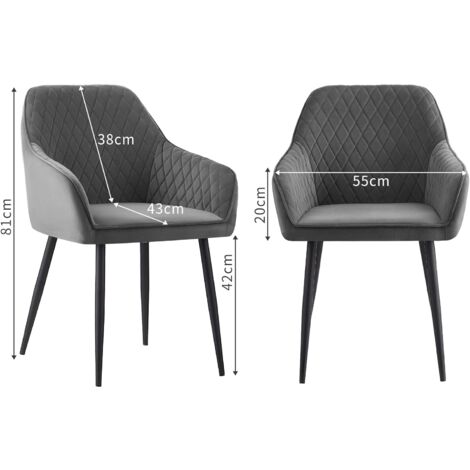AINPECCA Set of 2 Velvet Dining Chairs Grey Upholstered Seat with Metal Legs Living Room(Grey,2)