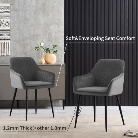 AINPECCA Set of 2 Velvet Dining Chairs Grey Upholstered Seat with Metal Legs Living Room(Grey,2)