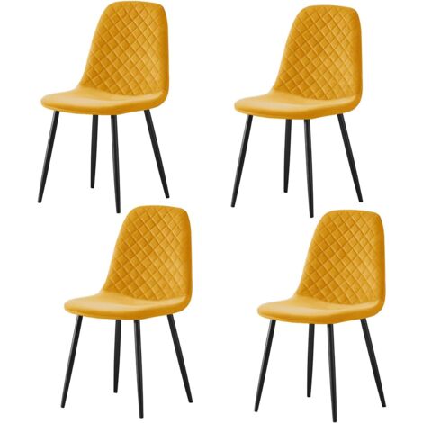 AINPECCA 4X Yellow Dining Chairs Velvet Padded Seat Metal Legs Kitchen Home Office UK